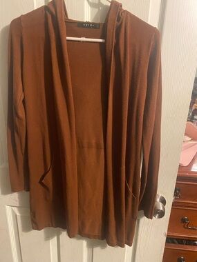 Cyrus Rust Brown Open Front Hooded Cardigan